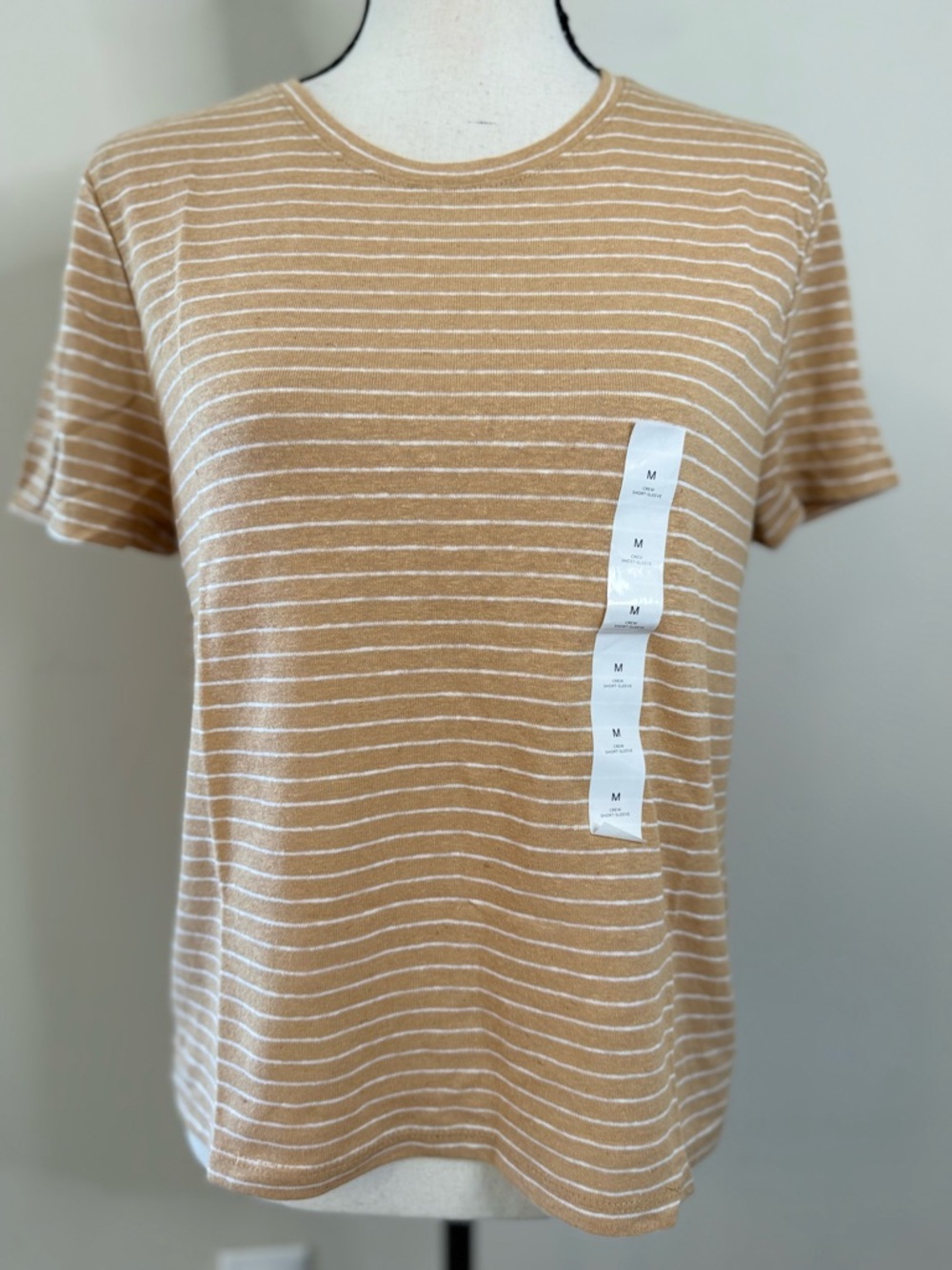Banana Republic Factory linen blend tan white striped tee SZ M